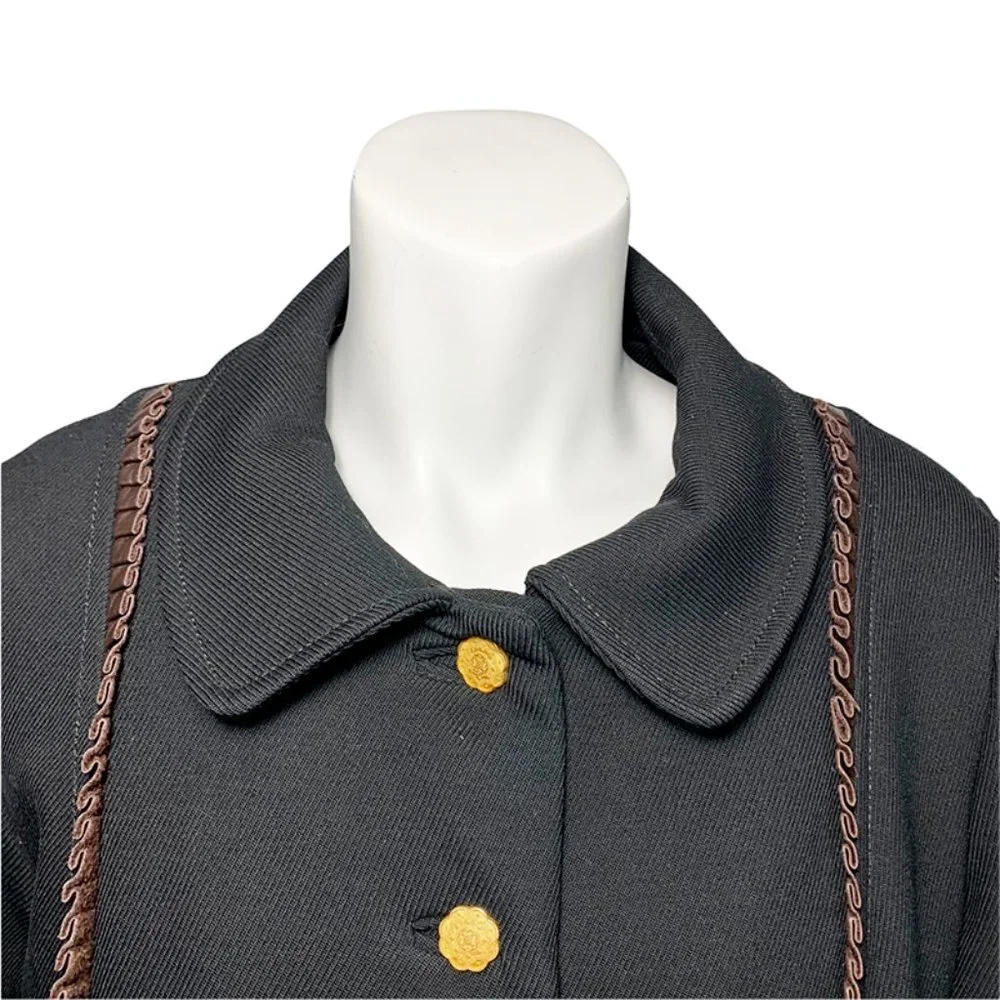 ERIN SNOW Leather ruffle trim long wool coat - Picture 4 of 7